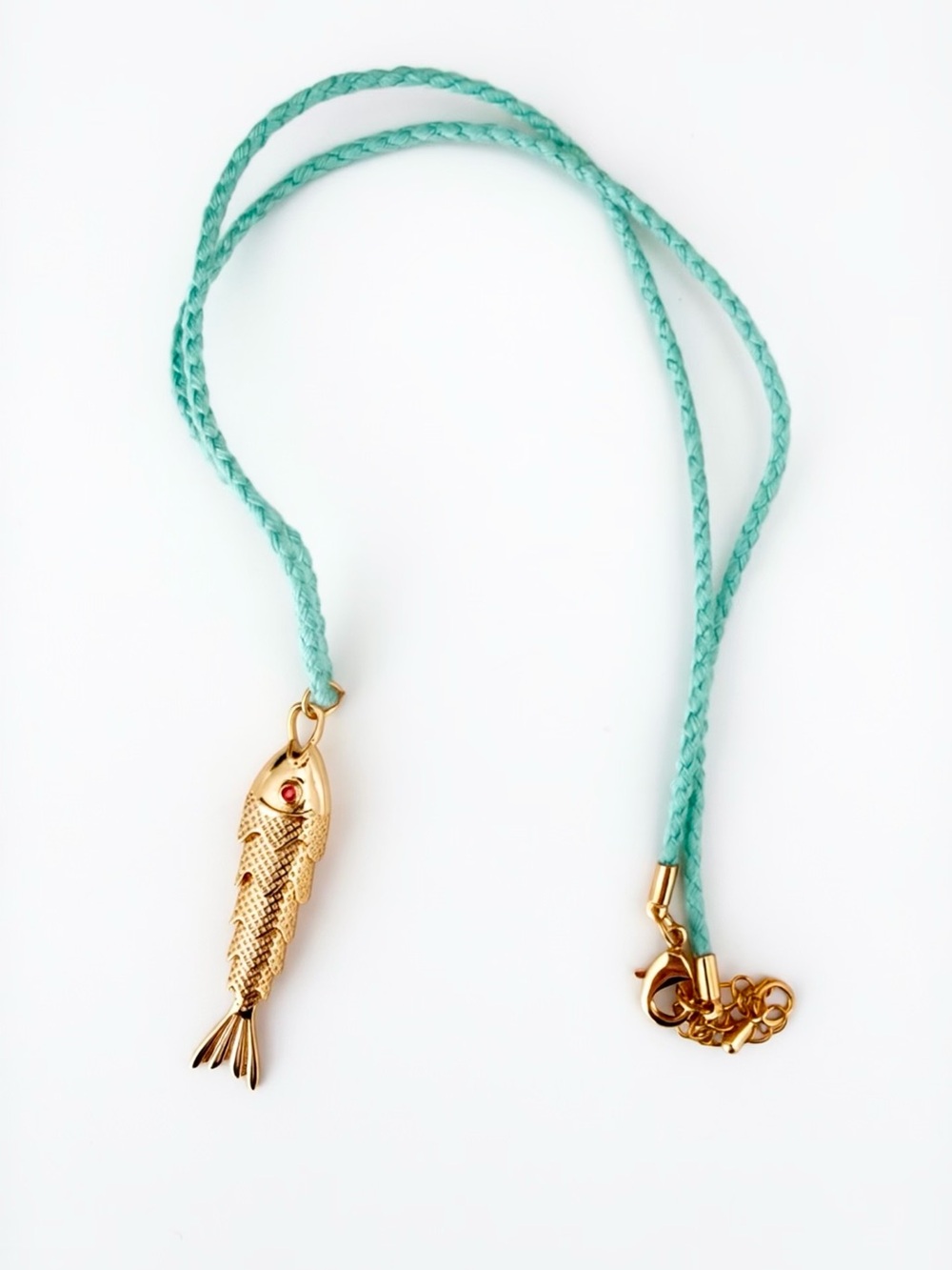 Boutique Gold Articulated Fish Pendant Turquoise Cord Necklace NWT